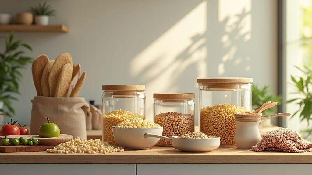 Potes herméticos para comida e organização para reduzir desperdício